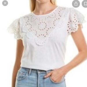 J. Crew Embroidered eyelet flutter-sleeve T-shirt small white